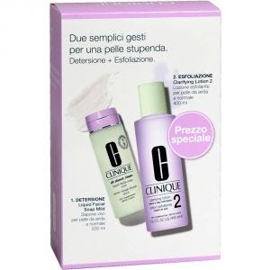Clinique Set Lozione Esfoliante 2 Pelle Arida/Normale 400ml + Sapone Viso 200ml