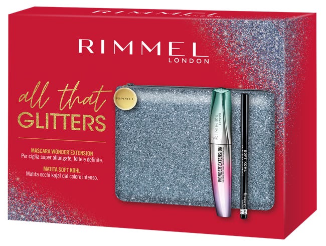 Kit All That Glitters Mascara 9,5ml + Matita Occhi Kajal 1,2g + Rossetto Matte 5,5ml + Pochette