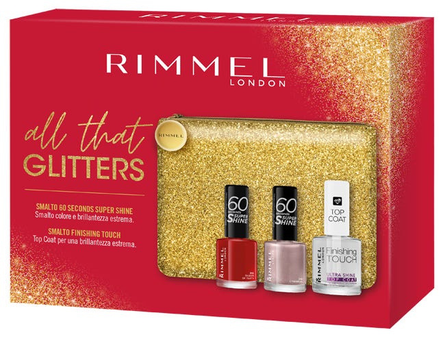 All The Glitters Top Coat 8ml + Smalto 60 Secondi 210 8ml + Smalto 60 secondi 315 8ml + Pochette