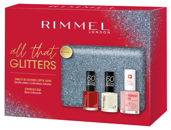 All That Glitters Nail Care Stronger Nail 8ml + Smalto 60 Secondi 315 8ml + Smalto 60 Secondi 730 8ml + Pochette