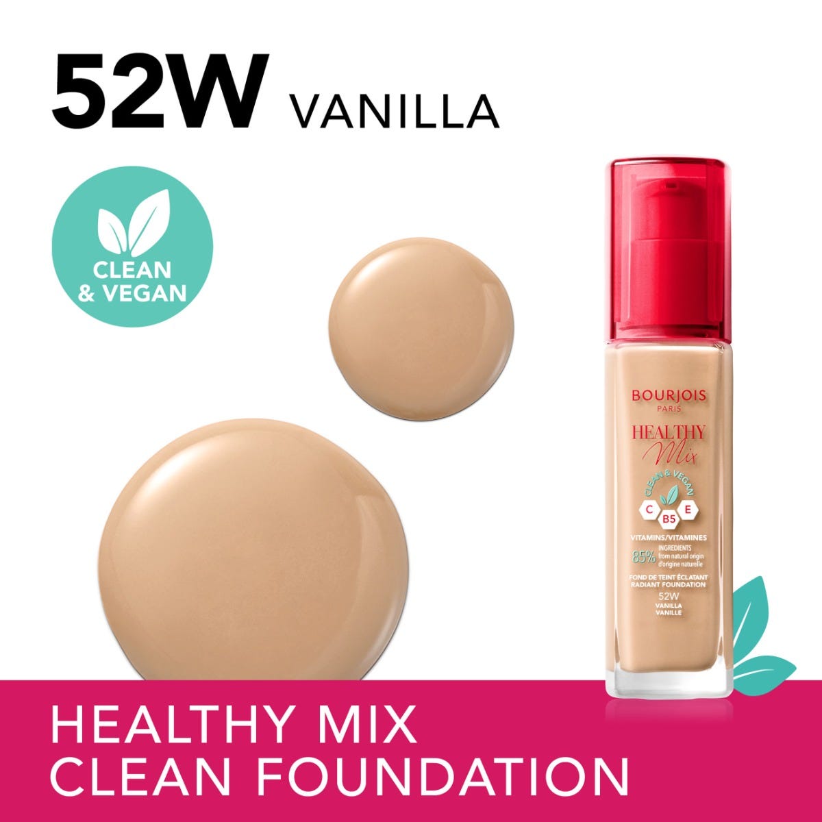 Bourjois Fondotinta Healthy Mix Clean, 52W Vanilla, 30 ml