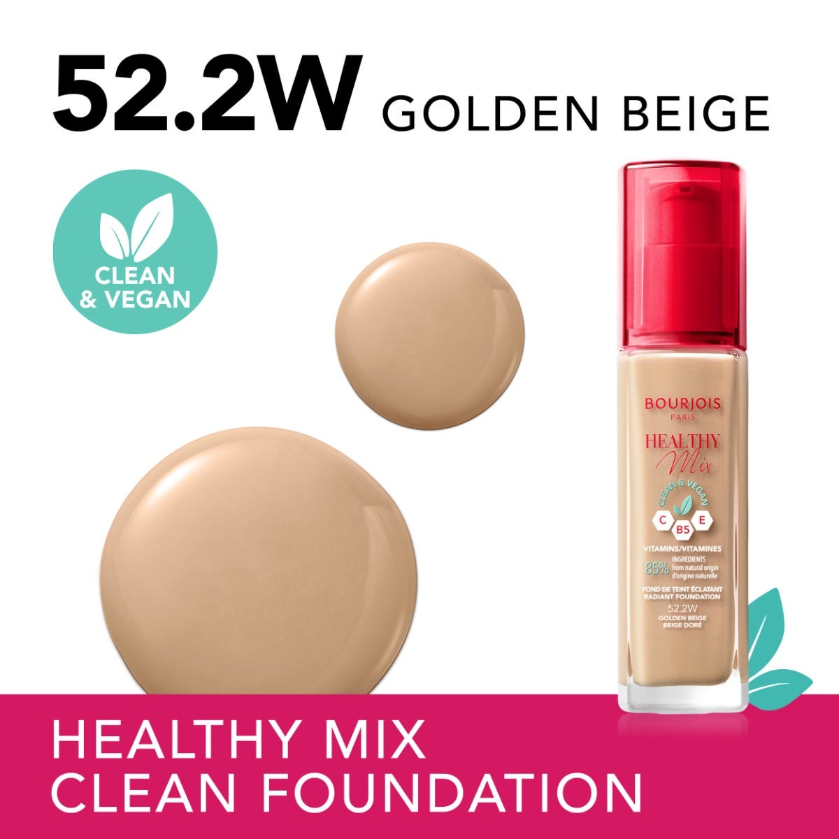 Bourjois Fondotinta Healthy Mix Clean, 52.2W Golden Beige, 30 ml
