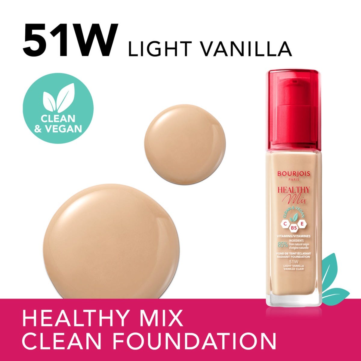Bourjois Fondotinta Healthy Mix Clean, 51W Light Vanilla, 30 ml