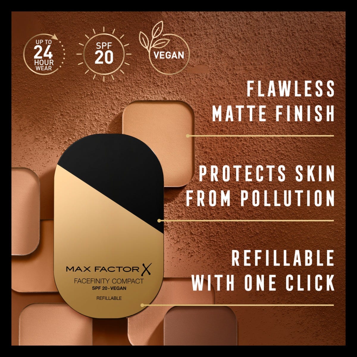Max Factor Facefinity Fondotinta compatto, SPF 20, 005, SAND, 10 g