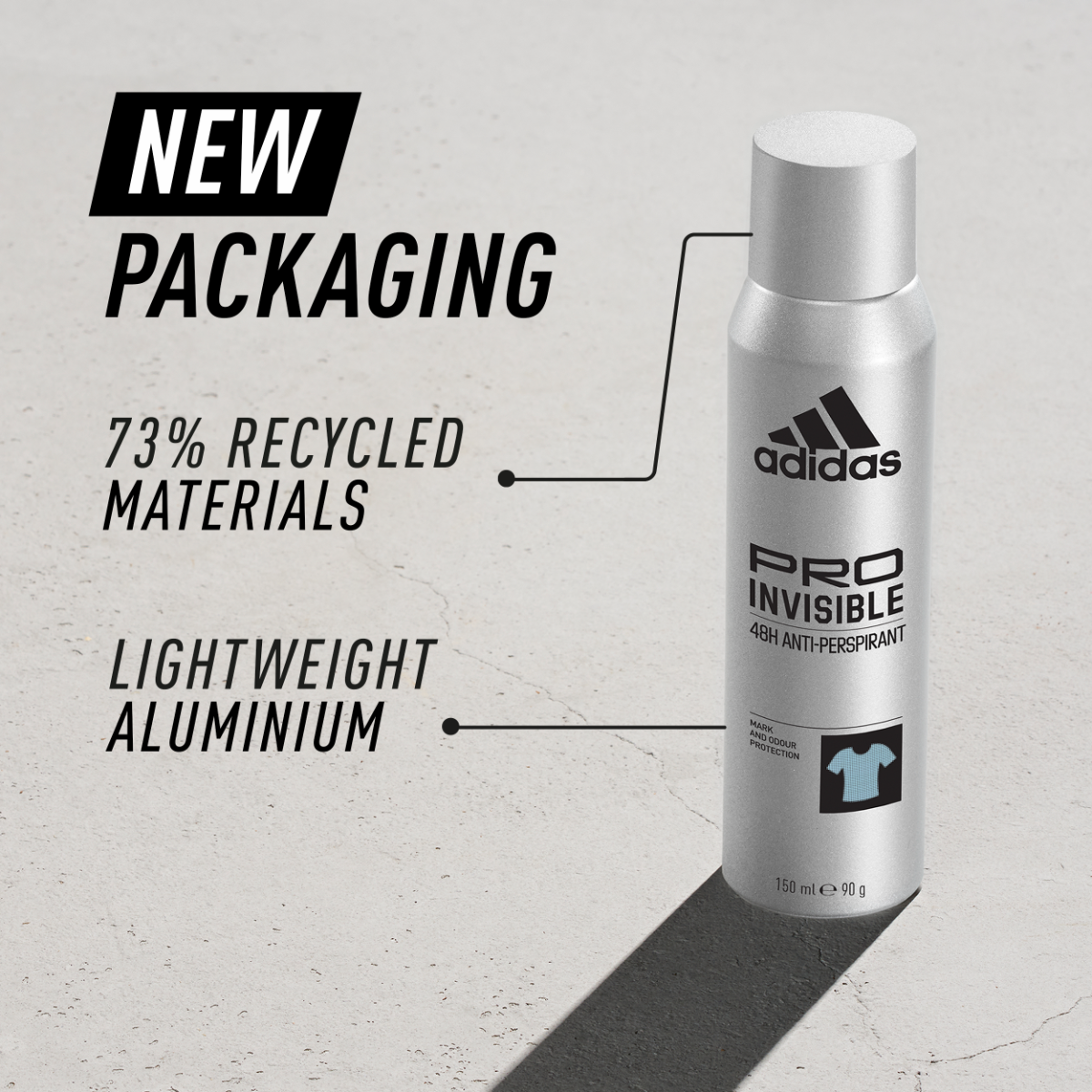 Adidas, Pro Invisible Deodorante Spray Anti-traspirante Uomo, 48 ore di Protezione, Formula Vegana e Senza Alcol, 150ml