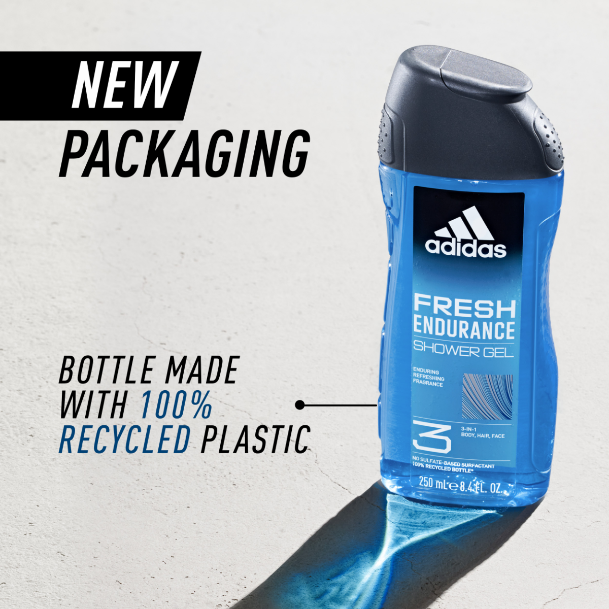 Adidas, Fresh Endurance Gel Doccia Bagnoschiuma 3 in 1 per Corpo, Capelli e Viso, Formula Vegana, 250ml
