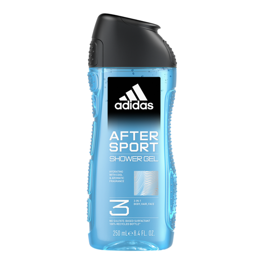 Adidas, After Sport Gel Doccia Bagnoschiuma 3 in 1 per Corpo, Capelli e Viso, Formula Vegana, 250ml