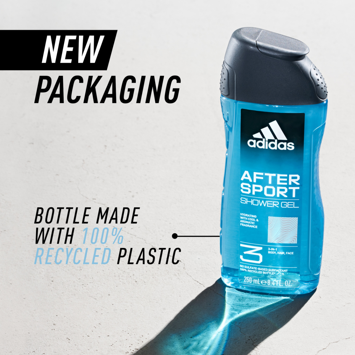 Adidas, After Sport Gel Doccia Bagnoschiuma 3 in 1 per Corpo, Capelli e Viso, Formula Vegana, 250ml
