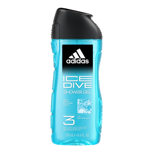 Adidas, Ice Dive Gel Doccia Bagnoschiuma 3 in 1 per Corpo, Capelli e Viso, Formula Vegana, 250ml