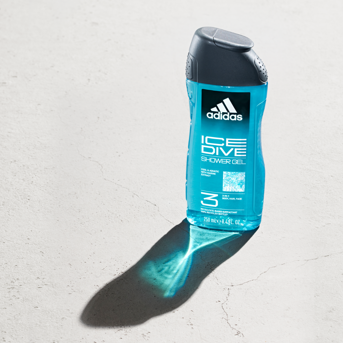 Adidas, Ice Dive Gel Doccia Bagnoschiuma 3 in 1 per Corpo, Capelli e Viso, Formula Vegana, 250ml