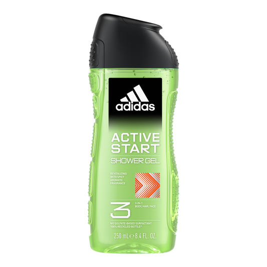 Adidas, Active Start Gel Doccia Bagnoschiuma 3 in 1 per Corpo, Capelli e Viso
