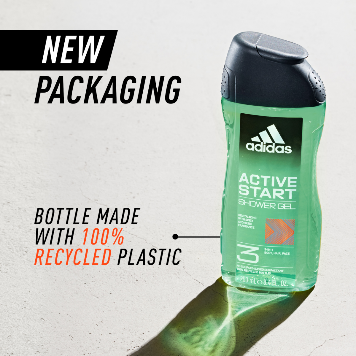Adidas, Active Start Gel Doccia Bagnoschiuma 3 in 1 per Corpo, Capelli e Viso