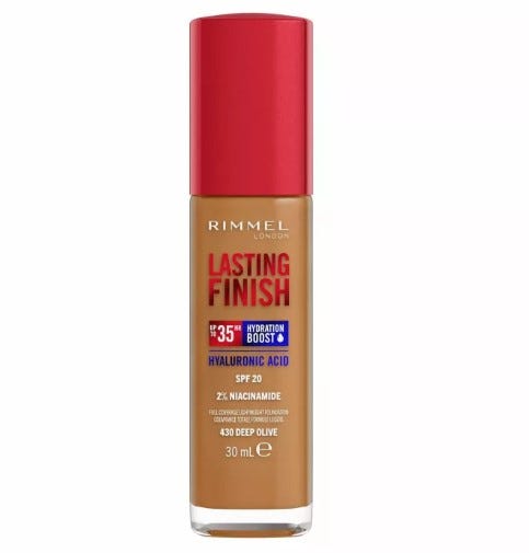Rimmel London, Lasting Finish 35H, 430 Deep Olive, fondotinta, lunga tenuta, idratante, formula vegana, alta coprenza, 30ml