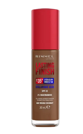 Rimmel London, Lasting Finish 35H, 600 Warm Coconut, fondotinta, lunga tenuta, idratante, formula vegana, alta coprenza, 30ml
