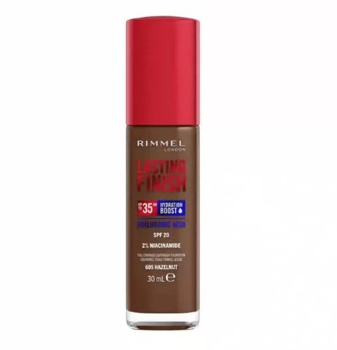 Rimmel London, Lasting Finish 35H, 605 Hazelnut, fondotinta, lunga tenuta, idratante, formula vegana, alta coprenza, 30ml