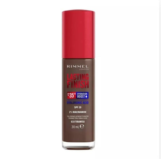 Rimmel London, Lasting Finish 35H, 610 Tiramisu, fondotinta, lunga tenuta, idratante, formula vegana, alta coprenza, 30ml