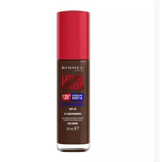 Rimmel London, Lasting Finish 35H, 700 Ebony, fondotinta, lunga tenuta, idratante, formula vegana, alta coprenza, 30ml