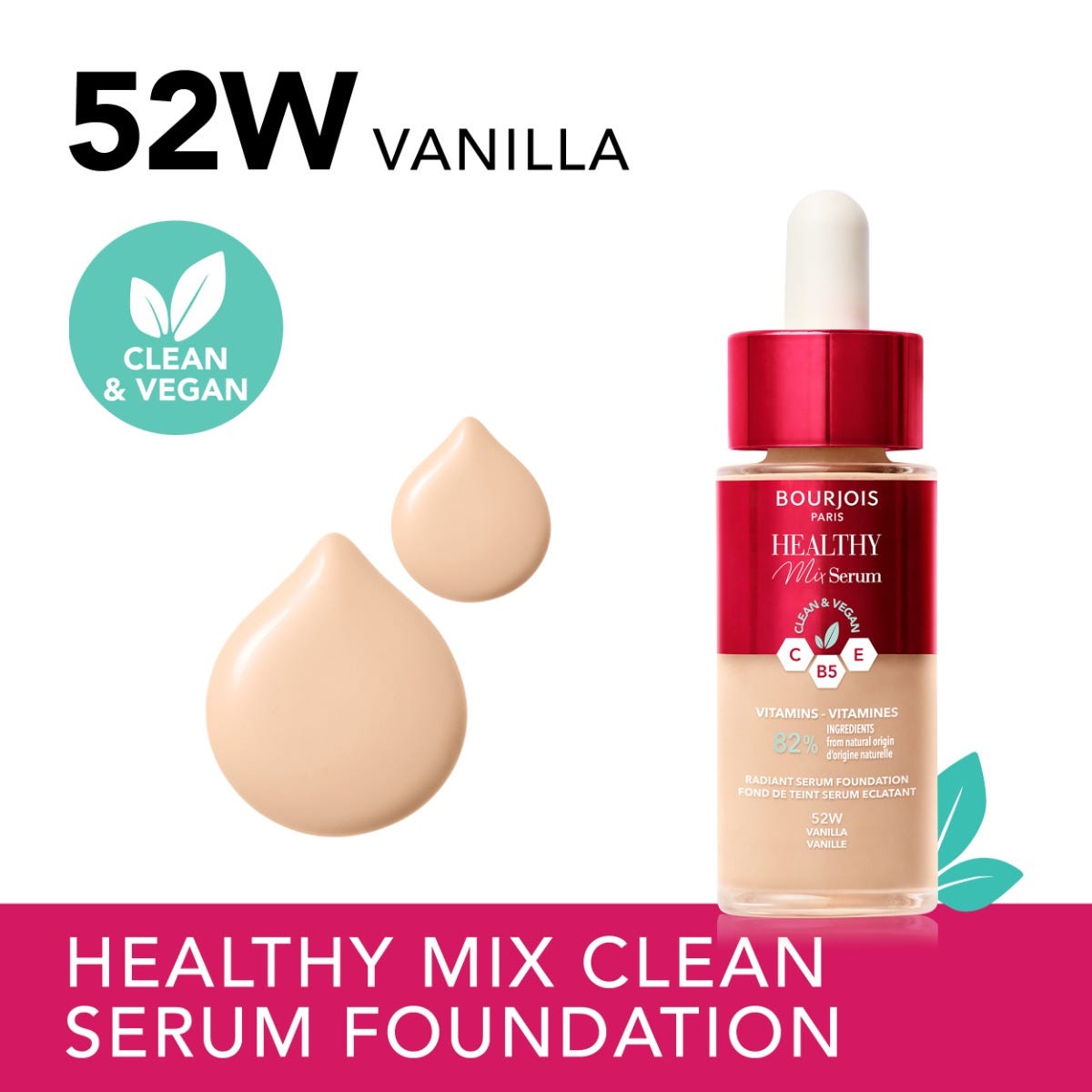 Bourjois Healthy Mix Serum Foundation -#52W Vanilla, 30 ml