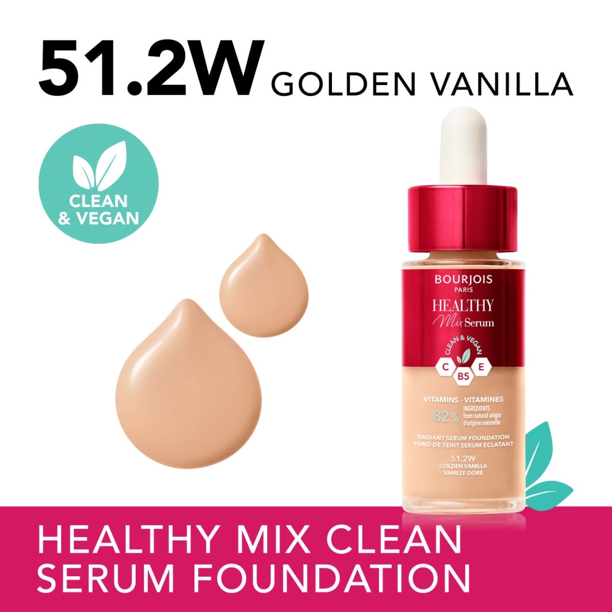 Bourjois Healthy Mix Serum Foundation - #51.2W Golden Vanilla Beige, 30 ml