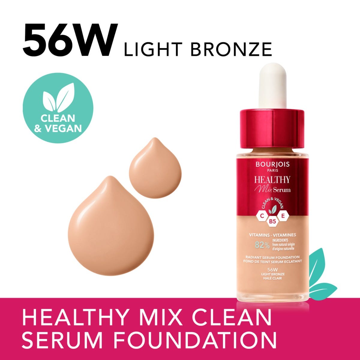 Bourjois Healthy Mix Serum Foundation - #56W Light Bronze Beige, 30 ml