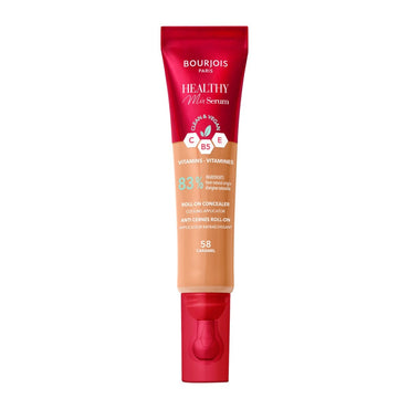 Bourjois Healthy Mix 2-in-1 Correttore in siero, Leviga nel tempo rughe e segni d’espressione, Rinfresca la zona del contorno occhi, con Caffeina, Vitamine C, E e B5, Vegano, Applicatore rinfrescante, Caramel, 11 ml