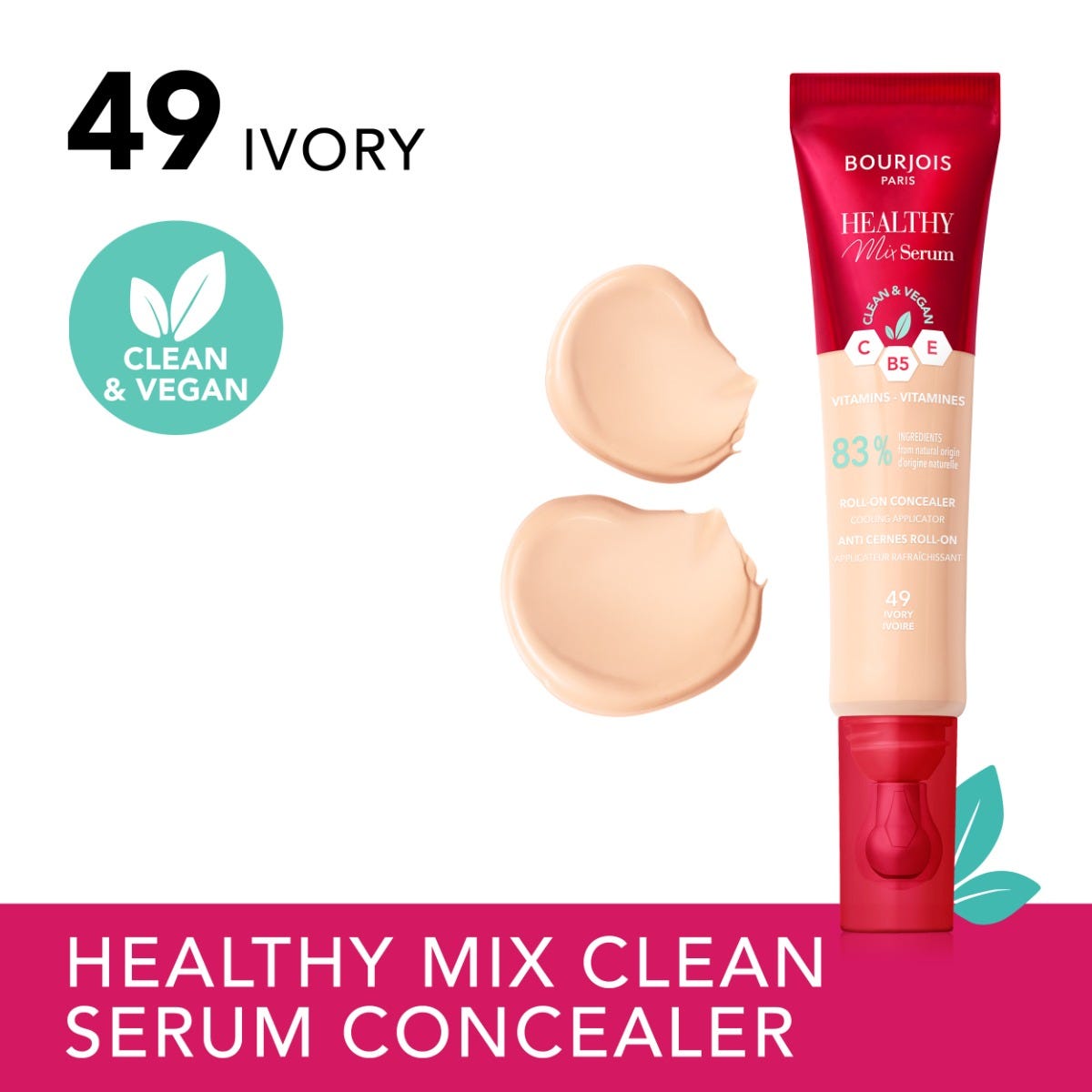 Bourjois Healthy Mix 2-in-1 Correttore in siero, Leviga nel tempo rughe e segni d’espressione, Rinfresca la zona del contorno occhi, con Caffeina, Vitamine C, E e B5, Vegano, Applicatore rinfrescante, Ivory, 11 ml