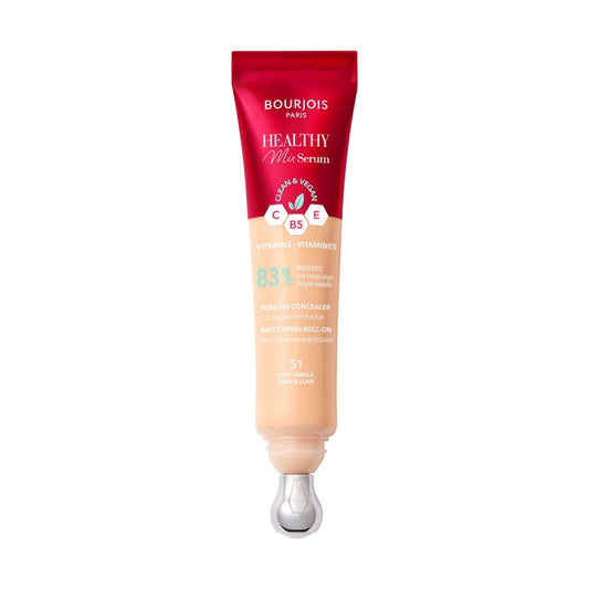 Bourjois Healthy Mix 2-in-1 Correttore in siero, Leviga nel tempo rughe e segni d’espressione, Rinfresca la zona del contorno occhi, con Caffeina, Vitamine C, E e B5, Vegano, Applicatore rinfrescante, Light Vanilla, 11 ml