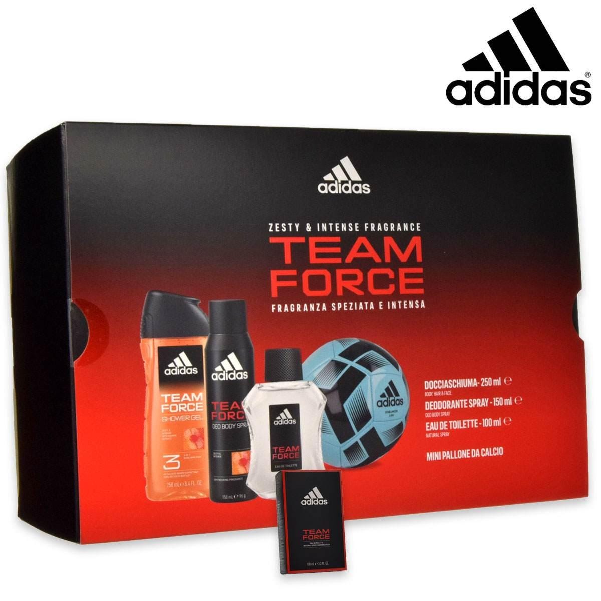 Adidas team force edt 100ml + sg 250 ml + deo 150 ml + minipallone