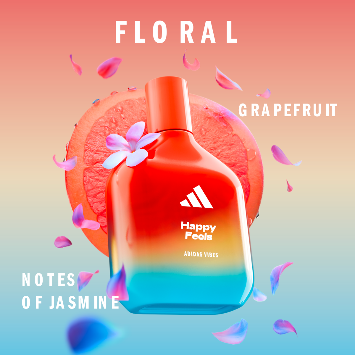 Adidas Vibes Happy Feels Eau de Parfum, Per tutti, Vivace ed esaltante, Profumo a lunga durata, Pompelmo e Gelsomino 100 ml