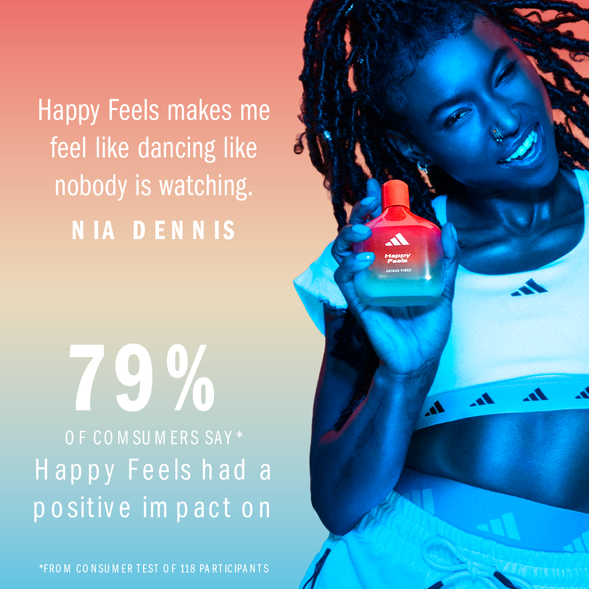 Adidas Vibes Happy Feels Eau de Parfum, Per tutti, Vivace ed esaltante, Profumo a lunga durata, Pompelmo e Gelsomino 100 ml