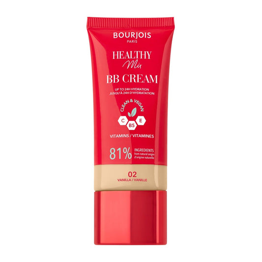 Bourjois Healthy Mix, 02 Vanilla, BB Cream, Copertura e idratazione per tutto il giorno, Vitamina C, E e B5, Formula vegana e clean, 30 ml