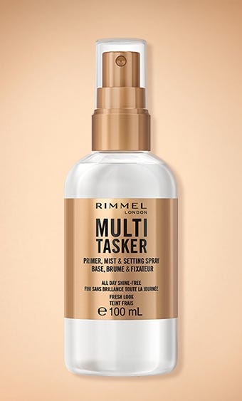 Rimmel London, PrimerMulti-Tasker, Mist & Setting Spray, Finish luminoso e naturale, Prepara l’incarnato, Rinfresca la pelle, Potere fissante tutto il giorno, Formula vegana, 100 ml