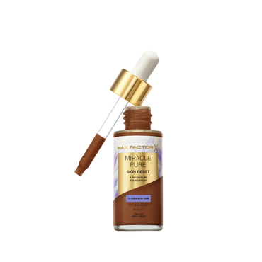 Max Factor Miracle Pure 2in1 Skin Reset Serum Foundation, 100-110, Very Deep, formula vegan, uniforma l’incarnato, copertura media, finish matte satinato, Formula con Niacinamide e Bisabololo, 30 ml
