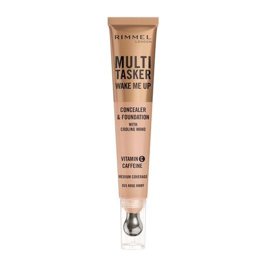 Rimmel Multi-Tasker Wake Me Up, 25 Rose Ivory, Correttore & Fondotinta, Illumina, Corregge, Copertura modulabile, Finish Radioso, Formula Vegana, 20ml