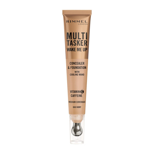 Rimmel Multi-Tasker Wake Me Up, 25 Rose Ivory, Correttore & Fondotinta, Illumina, Corregge, Copertura modulabile, Finish Radioso, Formula Vegana, 20ml