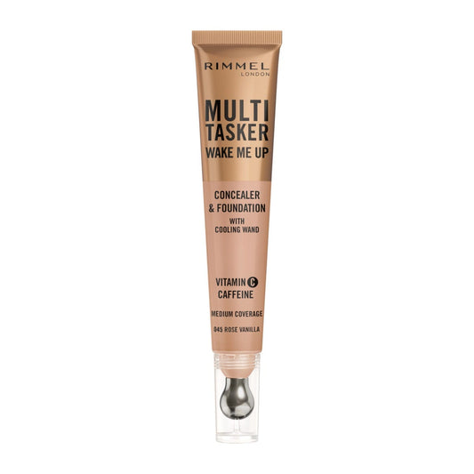 Rimmel Multi-Tasker Wake Me Up, 25 Rose Ivory, Correttore & Fondotinta, Illumina, Corregge, Copertura modulabile, Finish Radioso, Formula Vegana, 20ml