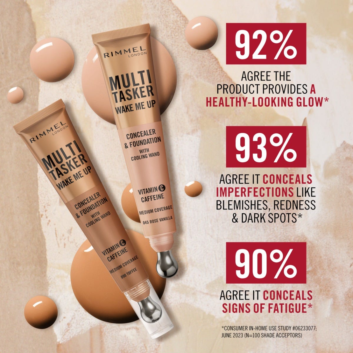 Rimmel Multi-Tasker Wake Me Up, 25 Rose Ivory, Correttore & Fondotinta, Illumina, Corregge, Copertura modulabile, Finish Radioso, Formula Vegana, 20ml