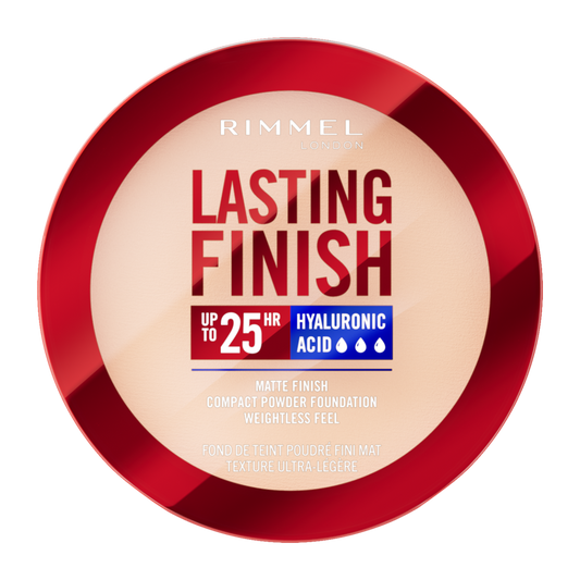 Rimmel Lasting Finish, 001 Fair Porcelain, Fondotinta Compatto, Finish Soft-Focus, Finish opaco, Coprenza totale, SPF20, Formula vegana, 7 g