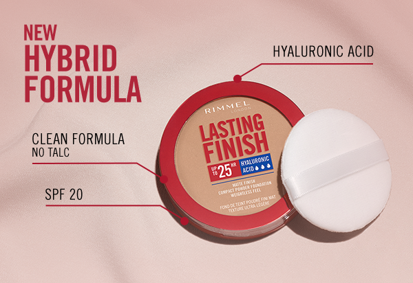 Rimmel Lasting Finish, 001 Fair Porcelain, Fondotinta Compatto, Finish Soft-Focus, Finish opaco, Coprenza totale, SPF20, Formula vegana, 7 g