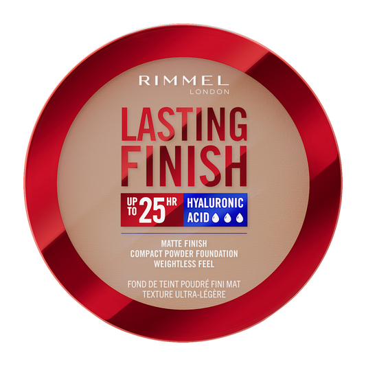Rimmel Lasting Finish, 009 Honey, Fondotinta Compatto, Finish Soft-Focus, Finish opaco, Coprenza totale, SPF20, Formula vegana, 7 g