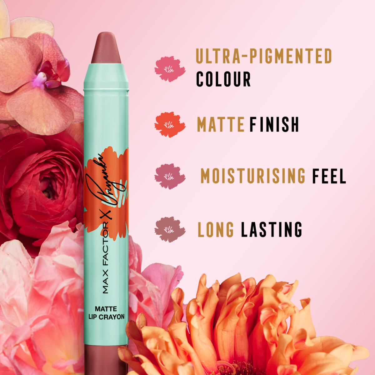 Max Factor X Priyanka Chopra Jonas Matita Stick Labbra, 004, Orange Grace, Finish matte, Effetto idratante, A lunga durata