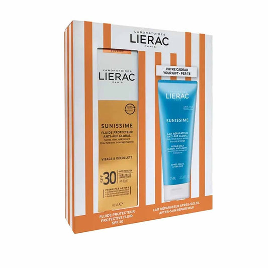 Lierac Sunissime Fluido Solare Protettivo Viso Spf 30 40 ml + Latte Corpo Doposole Reidratante Riparatore Antietà Globale 75ml