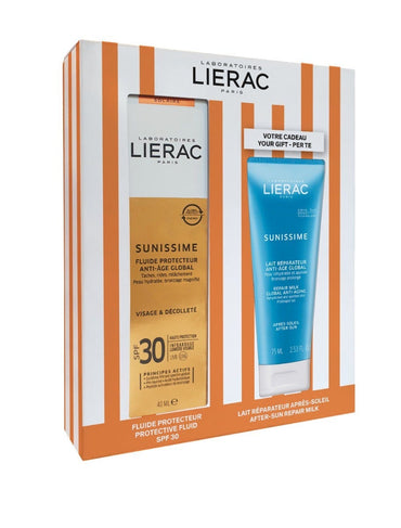 Lierac Sunissime Fluido Solare Protettivo Viso Spf 30 40 ml + Latte Corpo Doposole Reidratante Riparatore Antietà Globale 75ml