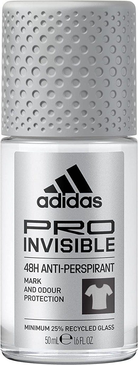 Adidas, PRO Invisible Deodorante Roll-on Anti-traspirante Uomo, 48 Ore di Protezione, Formula Vegana e Senza Alcol, 50ml