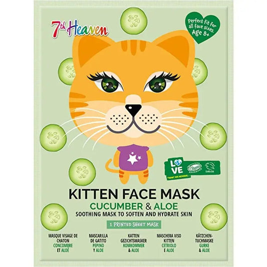 7th Heaven Maschera Viso Tessuto Stampa Gattino Adulti /Bambini 8 Anni+