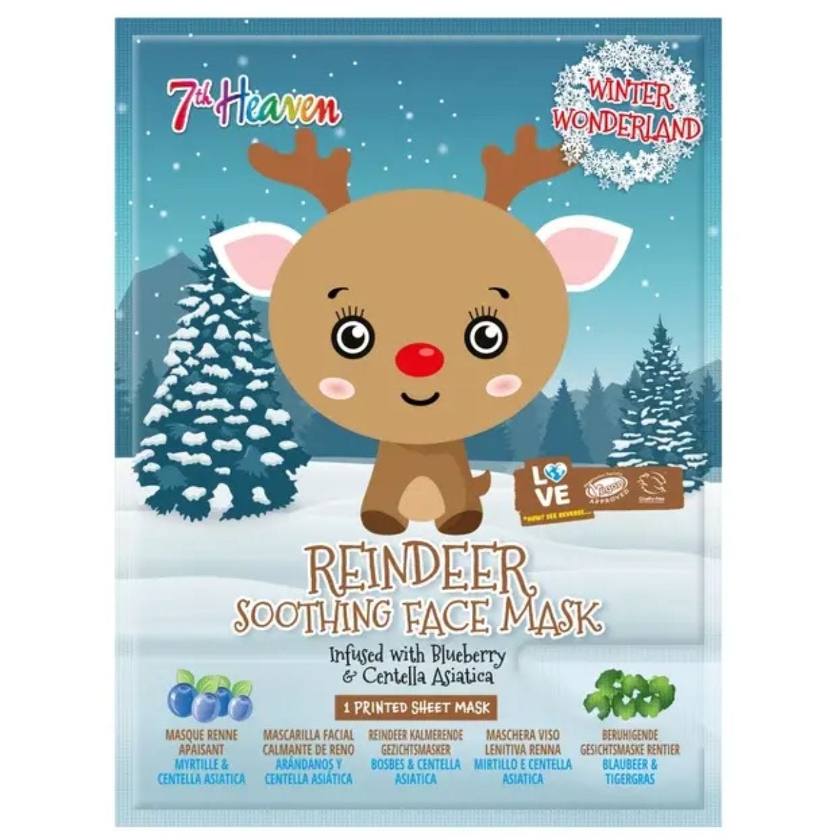 7th Heaven Maschera Viso Tessuto Stampa Renna Adulti/Bambini 8 Anni+