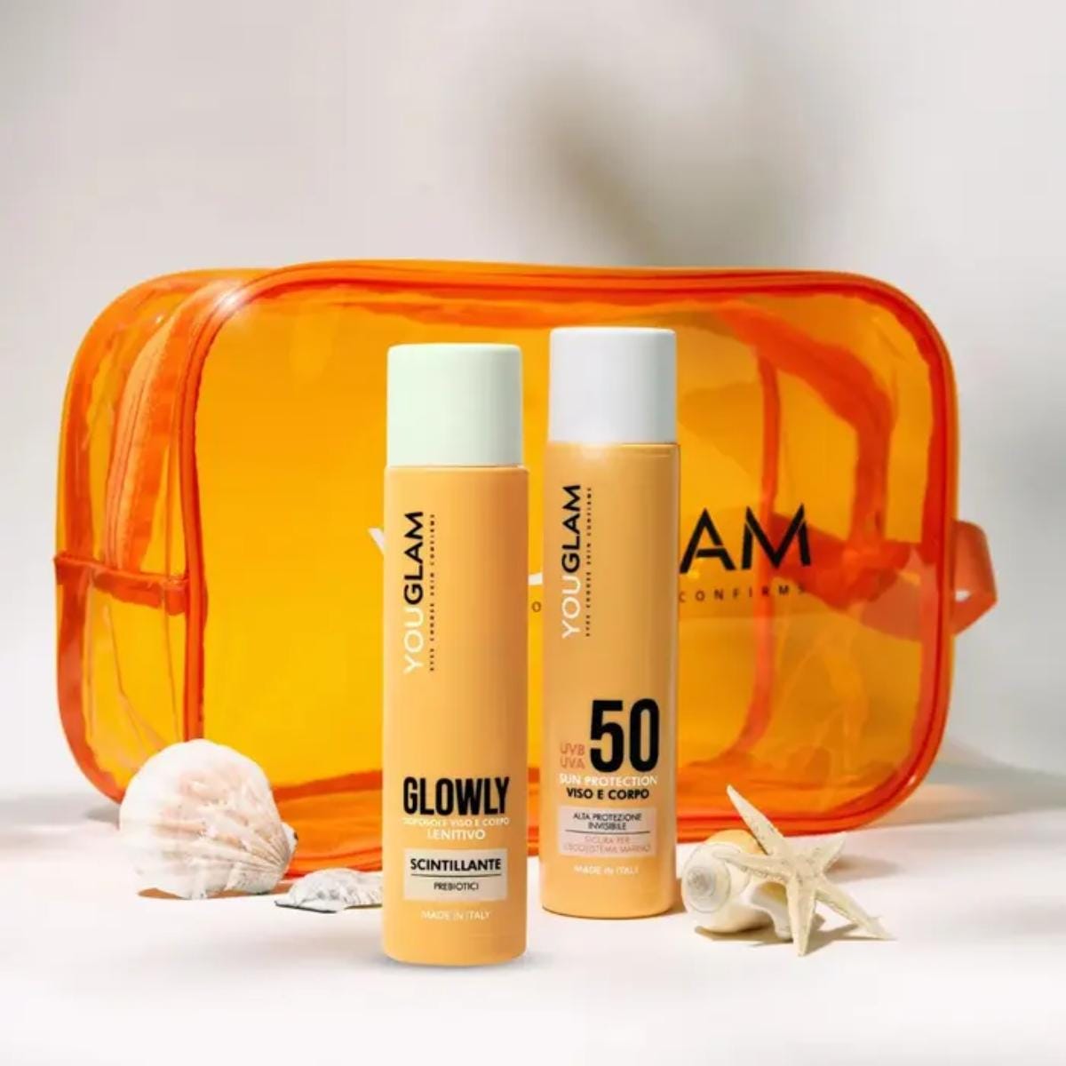 Youglam Kit Solare Sun Protection 50 Viso/Corpo 100ml + Doposole Glowly 100ml + Beauty Case