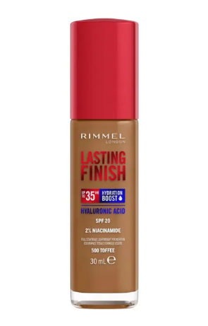 Rimmel London, Lasting Finish 35H, 500 Toffee, fondotinta, lunga tenuta, idratante, formula vegana, alta coprenza, 30ml