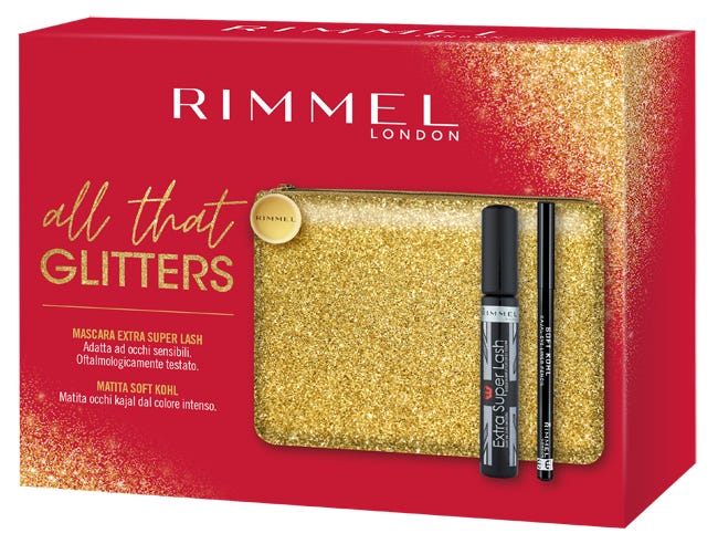 All That Glitters Mascara Extra Super Lash 8ml + Matita Occhi Kajal 1,2g + Pochette