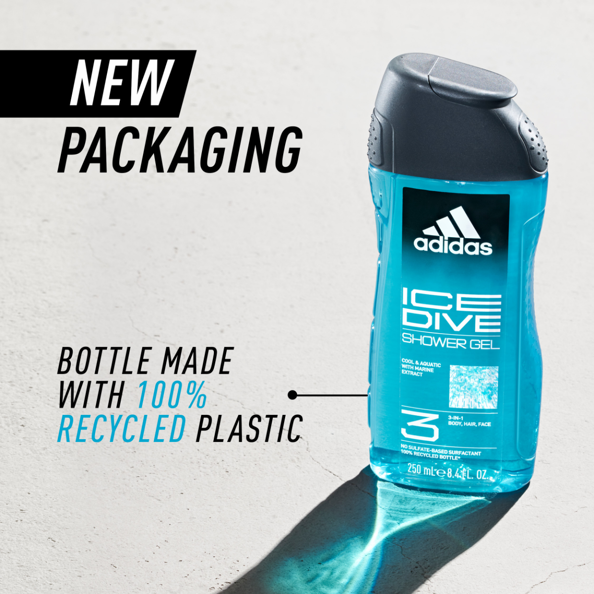 Adidas, Ice Dive Gel Doccia Bagnoschiuma 3 in 1 per Corpo, Capelli e Viso, Formula Vegana, 250ml